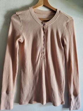 aerie Ribbed Henley Long Sleeve Top - Blush Pink